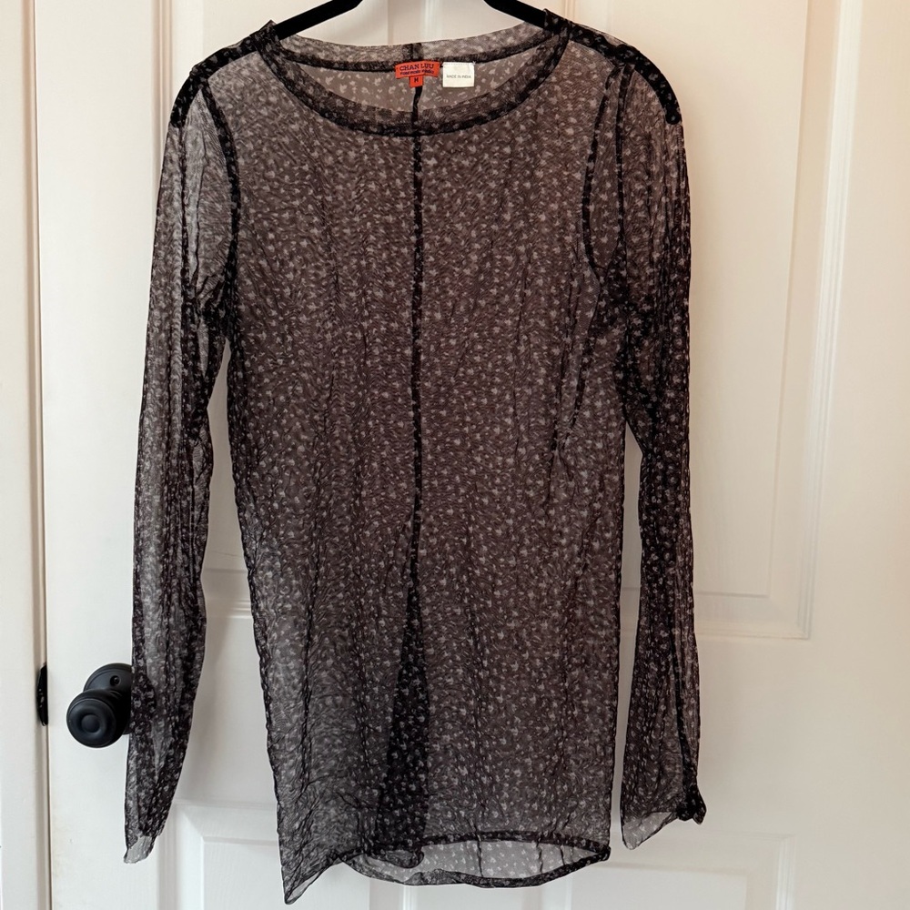 Chan Luu Black Sheer Floral Mesh Long Sleeve Top